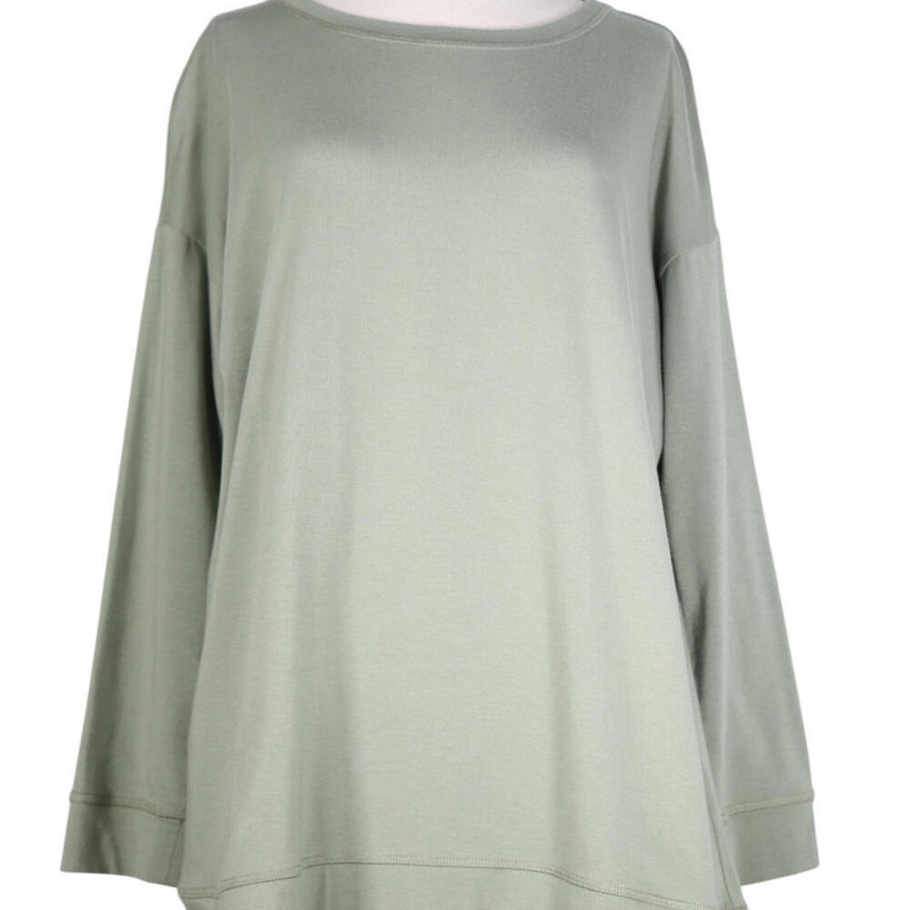 Eileen Fisher Women Medium Green Cotton Crew Neck Long Sleeve T Shirt Sweatshirt